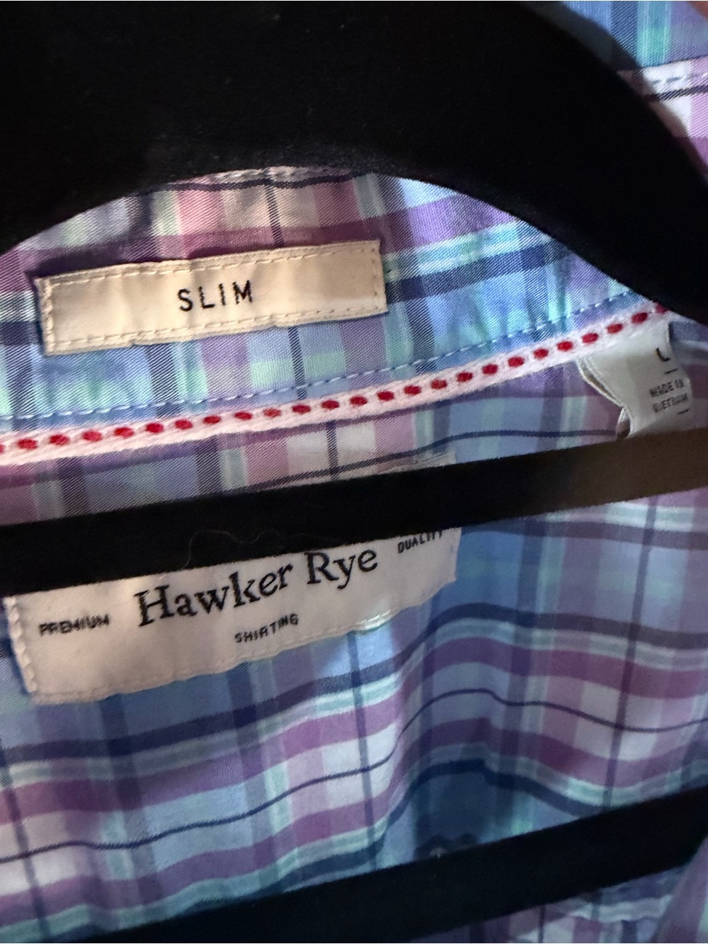 Men's Pastel Plaid Button-Down Shirt - Light Blue & Purple Size Slim Large - Picture 2 of 6